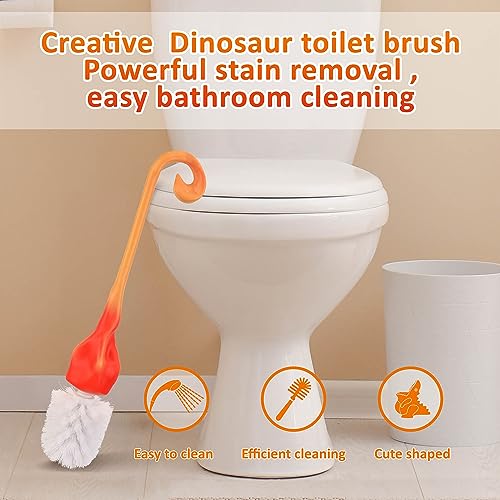 Image of Creative Dinosaur Toilet Brush, Toilet Bowl Brush and Holder, Flexible Toilet Bowl Brush Head, Bathroom DinosaurToilet Bowl Brush for Deeply Cleaning,Cute Bathroom Accessories (Orange)