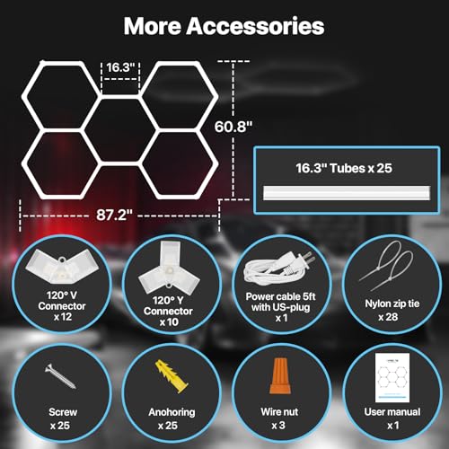 hyperlite gen 2 hexagon garage lights 168w 16800lm 5 grids hexagon led light 6500k ultra bright honeycomb hex lights durable design for garage shop basement barber homegym