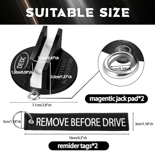 Image of DEDC Universal Pinch Weld Jack Pad 2 Pcs Black, Magnetic Aluminum Jacking Puck Frame Rail Protecotr with 2 Reminder Streamers, Garage Accessories for Mechanics