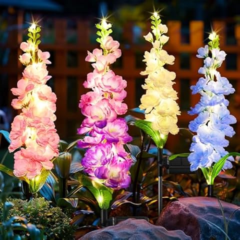 KOOPER Solar Lights Outdoor Garden Decor, 4 Pack Upgraded Delphinium Solar Garden Lights with 36 LEDs, Waterproof Solar Lights for Outside, Outdoor Solar Flowers Lights for Yard Patio, Gift for Mother Cover