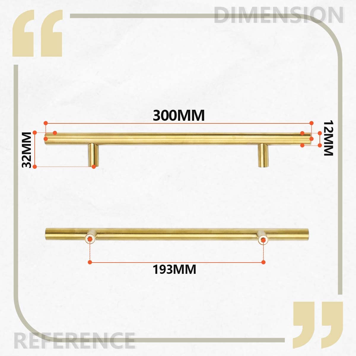 Bwintech 6 Pz 300MM(192MM Hole Center) Oro Cabinet Pull Maniglie Cucina T Bar Maniglie, Acciaio inossidabile, Ideale per Armadio, Cassetto, Armadio