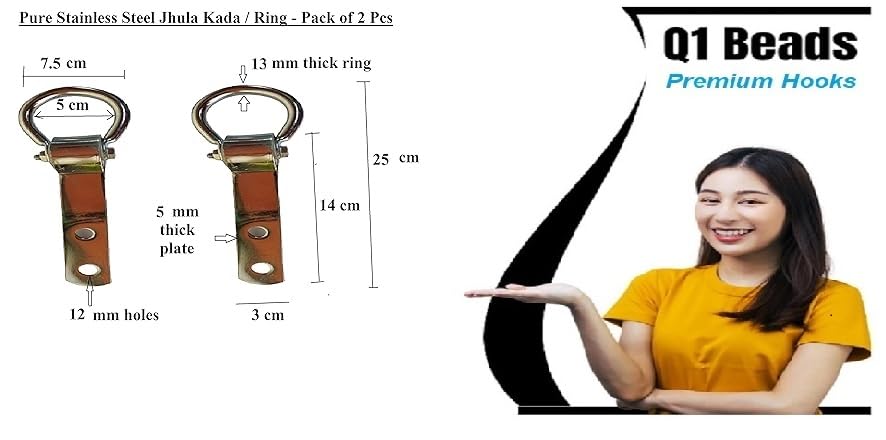 Image of Q1 Beads 2 Pcs Pure Stainless Steel Swing Jhula Kada Ring for Home Hooks Bearing Kada Hanging Hook for Home, Balcony and Patio Use(2 Pcs, SS, Chrome)