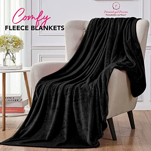 Personalized Blankets for Adults - Custom Blanket with Embroidered Name or Monogram - Soft Fleece Throw Cover for Bed & Couch - Black (40"x60")