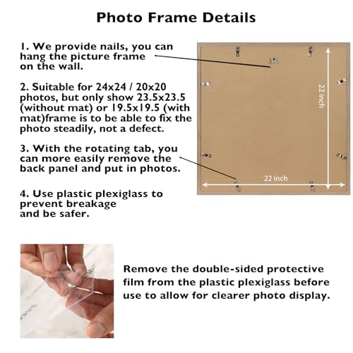 Image of JCJMY 24x24 Picture Frame Rustic Brown with 20x20 Mat, Display Photo 20x20 with Mat or 24 x 24 Without Mat, Wall Hanging Large 24x24 Poster Frame with Shatter Resistant Plexiglass, Rustic Brown