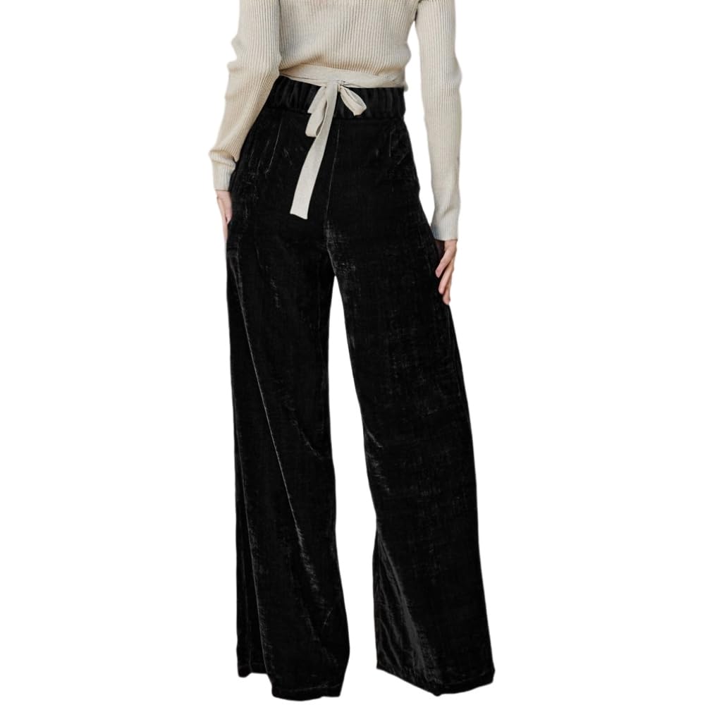 Akivide Womens Velvet Wide Leg Pants Fall Winter Casual Loose Button High Waist Long Pants Warmth Soft Trousers