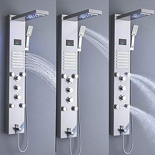 Columna de ducha de lujo LuxuryRain con panel de cascada, sistema termostático, 4 boquillas multifuncionales, pantalla digital y masaje SPA miniatura 4