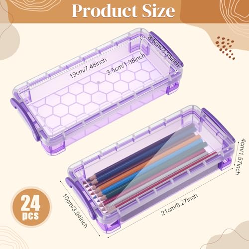 Image of Gueevin 24 Pcs Large Capacity Plastic Pencil Box Clear Plastic Pencil Case Crayon Box with Snap Tight Lid Watercolor Pen Storage Brush Organizer Drawing Tools Container (Dark)
