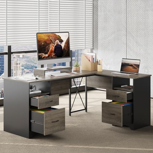 Bestier L Shaped Desk with 4 Drawers