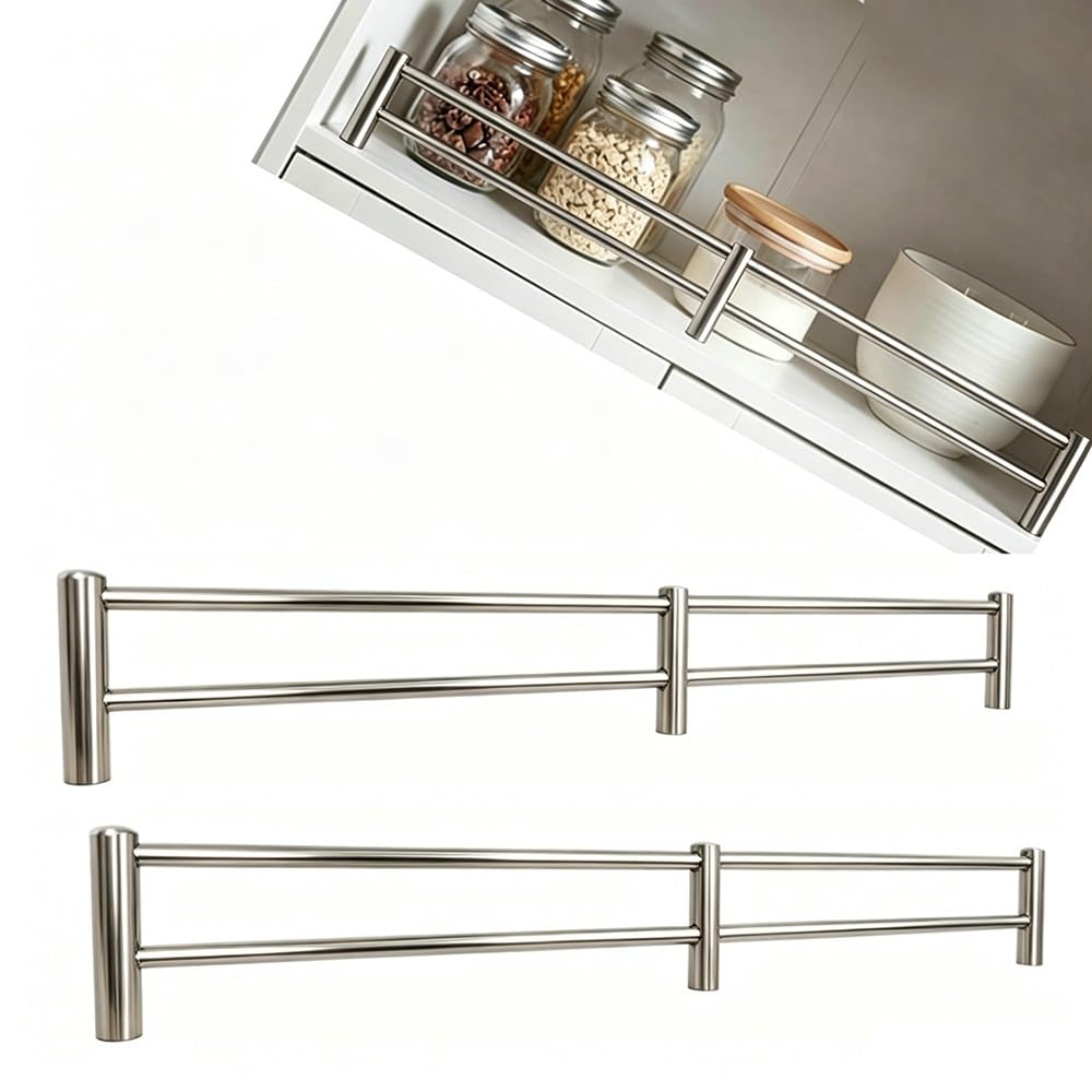 SVBVRFEEW Set of 2 Metal Guardrail Bar Shelf Rail Anti-Tipping Railing Rods Stainless Steel Guard Rail for Shelves Gallery Rail Display Cabinet Fence Rod(Silver,45cm/17.7in(2PCS))