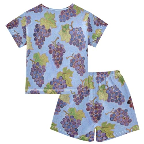 Boys 2 Piecing Pajama Set Lovely Sleepy Pj Shorts for Child Play Wear 6Y Grape Fruit Blue Art Painting pijama para jovenes hombres2