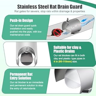 Sinmoe Rats & Mice Prevention for Drains, Heavy Duty 304 Steel Rat Blocker for Sewers with Non Return Valve, Fit Drain Rat Drain Guard(95-110mm, 4'') for Outdoor, Sewers, Basement(1 Pack)