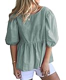 REDMORE Womens Summer Peplum Tops Loose Casual Tunic 2023 Balloon Sleeve Blouses Crew Neck Cute Shir