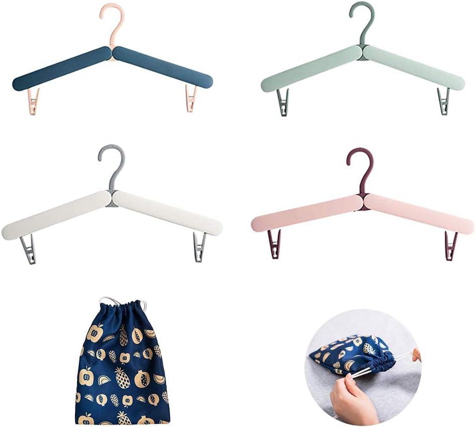 30GO 4 Pcs Travel Hangers Portable Folding Clothes Hangers, Outdoor Hangers, Travel Accessories Foldable Clothes Drying Rack for Travel,Folding Coat Hanger with Storage Pouch