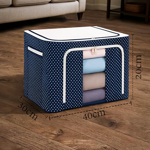 Image of CLAPONE Foldable Steel Frame Cloth Organizer Storage Box and Organiser /Wardrobe Organizer for Storage /almirah for Sarees /Shirts /Blankets /Clothes Storage Box (Blue, 24 Ltr Pack Of 4)