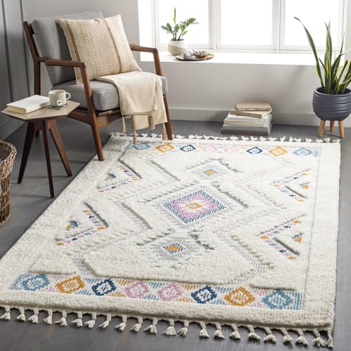 Livabliss Kampala Geometric Rug - Scandi Area Rugs Living Room 160x213 cm, Dining, Kitchen - Neutral, Abstract Patterned Rugs, Boho Style, Easy Care Pile - Large Rug, Cream, Purple, Orange