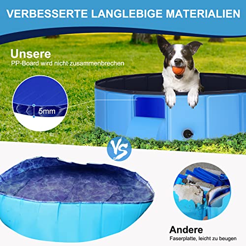 Ezilif Hundepool für Große & Kleine Hunde, Faltbare Hunde Pool rutschfest, Schwimmbecken für Hund Verdickt PVC, Planschbecken Hund Verschleißfest, Hundebadewanne Swimmingpool