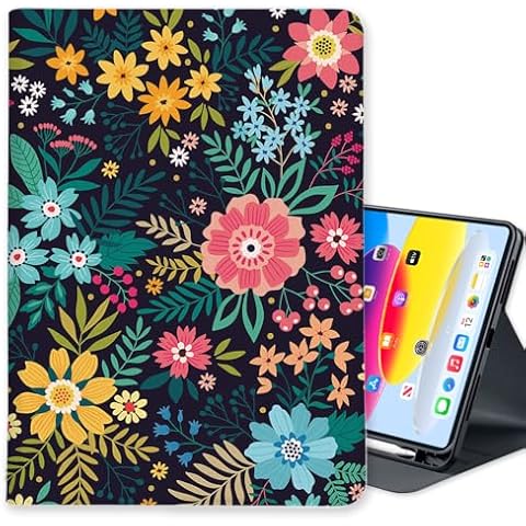 LI-LOVE Case for iPad 10th Generation 10.9 inch 2022 iPad 10 Gen Protective Soft TPU Flower Lightweight Slim Folio Stand Cover Adjustable Angles Leather Auto Wake Sleep Smart Case with Pencil Holder Cover