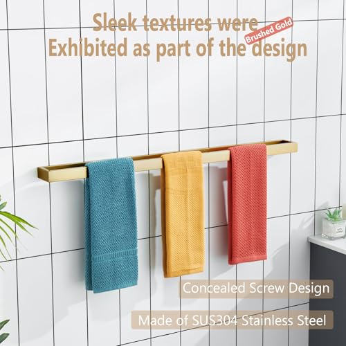 Image of KOKOSIRI Towel Bar Brushed Gold Bath Towel Holder 32 Inch Kitchen Towel Hanger Rack Stainless Steel Bathroom Hardware Wall Mounted, 1 Pack B4008BG-L32