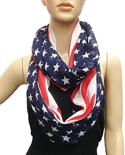 NYFASHION101 Patriotic Additional Stars USA Flag Loop Infinity Scarf NS1437Y3