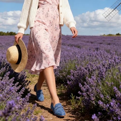 Image of MOOMMO Women Comfortable Suede Loafer Flats Round Closed Toe Slip On Penny Loafers Knitted Strap Oxford Loafer Shoes for Office Ladies Work Daily Casual Club Driver Flats Spring Elegant 4-11 M US
