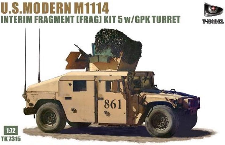 T-Model 1/72 Scale U.S. Modern M1114 HMMWV Interim Fragment (Frag) Kit 5 with GPK Turret - Plastic Model Building Kit # TK7315