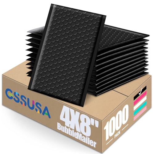 GSSUSA Black Bubble Mailers 4x8" 1000 Pack Padded Envelopes Self Seal