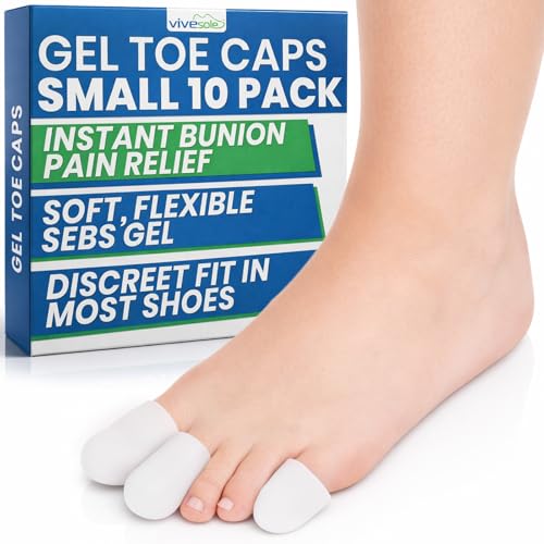ViveSole Soft Gel Toe Protectors for Men & Women- Toe Caps for Foot Pain Relief - Flexible Cushion Sleeves for for Blisters, Ingrown Toenails, Hammer Toes, Corns, Calluses, Blisters (Large)