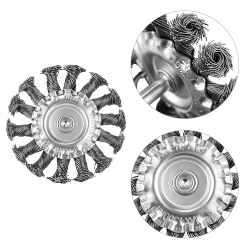 Image of QWORK 3Inch Knotted Wire Wheel Brushes, 3 Pcs Twist Brush Set for Rust, 1 /4-Inch Shank, Maximum 4500 RPM, Corrosion & Paint Removal, Hardened Steel Wire