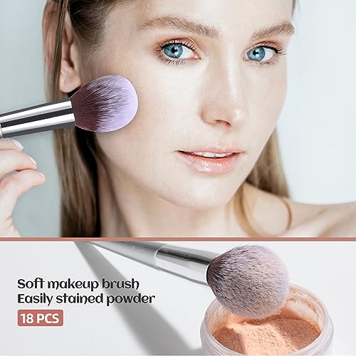 Image of BS-MALL Makeup Brush Set 18 Pcs Premium Synthetic Foundation Powder Concealers Eye shadows Blush Makeup Brushes with black case (F SILVER)