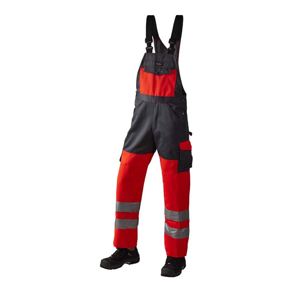 J.A.K. 1110787B104 Serie 11107 - Salopette in 70% poliestere, 30% cotone, EN 20471, classe 2, 58 L (41/35), colore: Rosso/Grigio