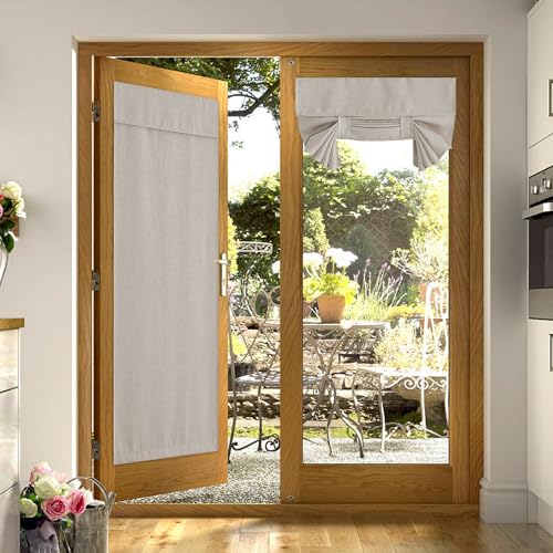 NICETOWN French Door Curtains for Window, Blackout Privacy Curtains for Kitchen, Farmhouse Thermal Insulated Linen Door Shade for Office, Tie Up Shade