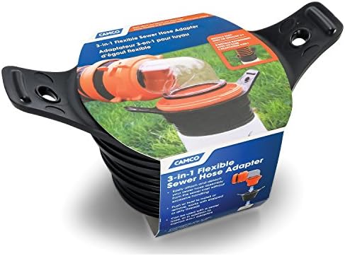 Camco Flexible 3-in-1 Sewer Adapter Hose Seal -Flexible Fitting That Makes Connection to a Sewer Inlet Simple and Less Hands On! (39318), Black