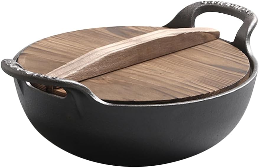 Cast Iron Oven Pot Non-stick Wok Skillet with Lid Handles 7.86 inch Round Cooking Pan Cast Iron Saucepan Camping Cookware Frying Pan