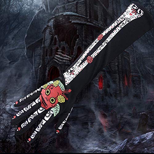 KESYOO 1 par de Luvas de Esqueleto Longas Luvas de Caveira Do Dia Das Bruxas Braço Longo Luvas de De