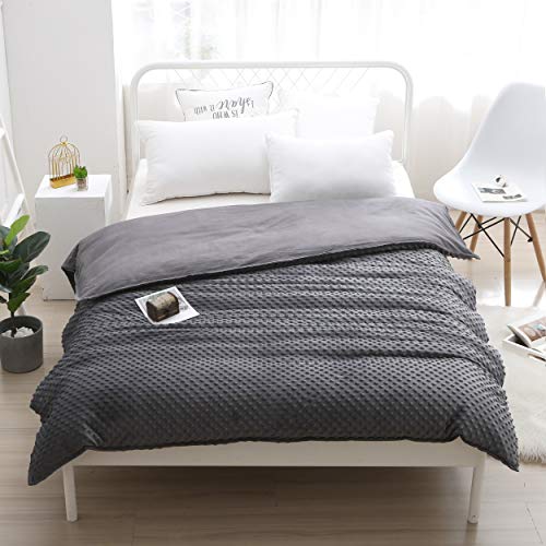 Image of F.Y.Dreams Weighted Blanket Duvet Cover 60x80 inches with 8 Ties,Zipper on Long Side /Cotton&Minky Dot, Dark Grey /Just Duvet Cover