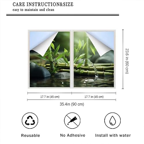 Miniatura 2 de Película de privacidad de bambú para ventana de agua clara, piedra botánica bodegón, estilo moderno, vitrales, sin pegamento, película estática para