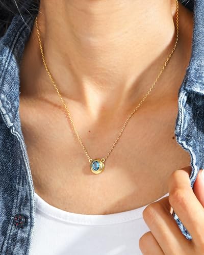 YoTreasure London Blue Topaz Gemstone Solid 14K Gold Plated Over 925 Sterling Silver Pendant Necklace2