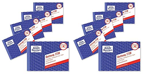 Avery Zweckform 1736-5 Kwitantie, A6 dwars, incl. btw, 2 x 40 vellen), pak van 5, wit/geel (10 stuks)