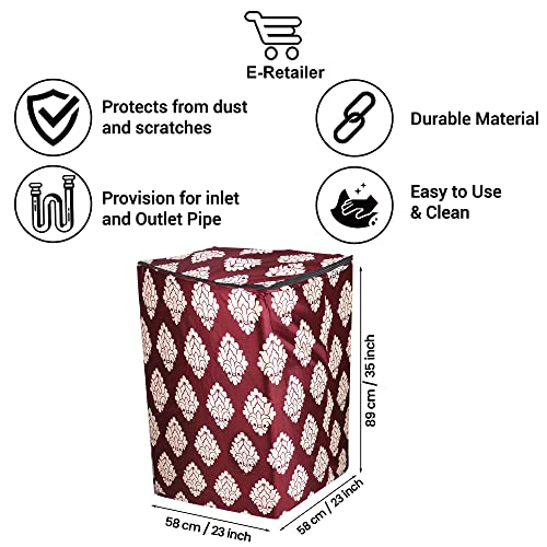 Image of Washing Machine Cover for Top Load 5kg to 7.5kg | Light Weight Dustproof Polyester Cover with Zip Enclosure | Printed Fully Automatic Washer Protector Indoor Outdoor Use- Size 23x23x35 inch