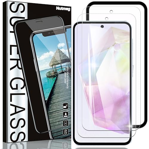 Nutmeg【ガイド枠付き 2枚セット】Galaxy A55 5G ガラスフィルム【日本旭硝子素材製】ギャラクシー a55 フィルム SC-53E SCG27 保護フィルム 強化ガラス 硬度9H 高透過率 高光沢 気泡なし 貼り付け簡単 撥油性 耐衝撃 高