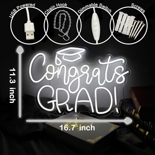 Image of Congrats Grad Neon Sign Class of 2026 Graduation Decorations LED Neon Light for Graduation Party Decoration Grad Sign Gift Celebration Grad Neon Wall Sign 16.7 inchx11.3 inch