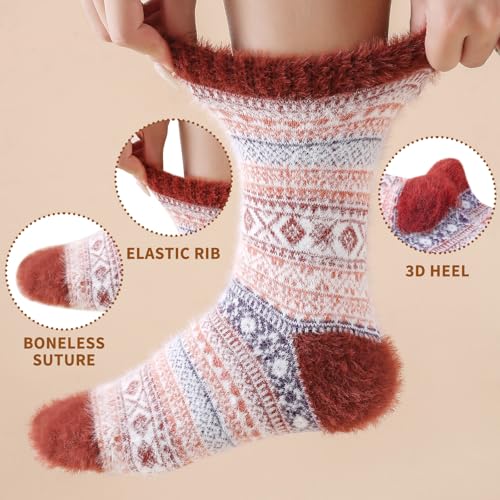 Image of ICEIVY 5 Pair Fuzzy Cozy Socks for Women - Warm Comfy Soft Casual Home Sleep Winter Wool Socks - Gifts for Women