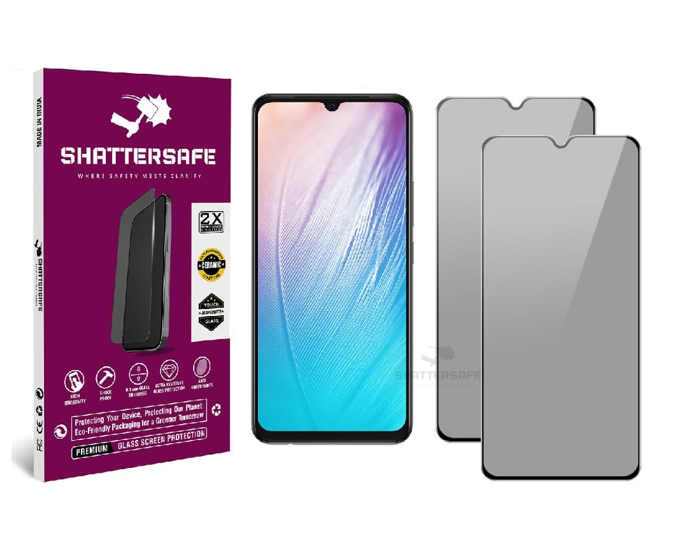 Image of Anti-Spy Privacy Tempered Glass Compatible For Vivo V20 / V20 SE / V21 / V21 5G / V21e / V23e / V25 / V25e [Pack of 2]. Anti-Scratch, Edge-to-Edge Protection With Easy Installation Kit.