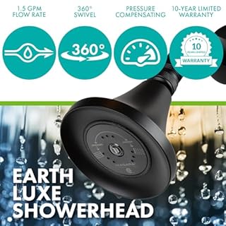 Niagara Conservation N3915MB Earth Luxe 3-Spray with 1.5 GPM 3.35-in. Wall Mount Adjustable Fixed Shower Head in Matte Black, 1-Pack | Bathroom Shower Head Sprayer with Pressure Compensation