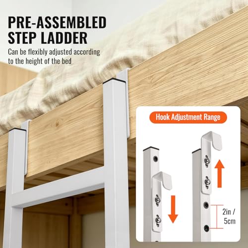 Image of RV Bunk Bed Ladder, Upgraded - Adjustable Height 55 inch-71 inch, Telescoping Heavy Duty Travel Trailer Bed Ladders with 4 Hook and Foot Caps, Anti-Slip Ladder for Home Dorm Appartments, Load 300 LBS -White