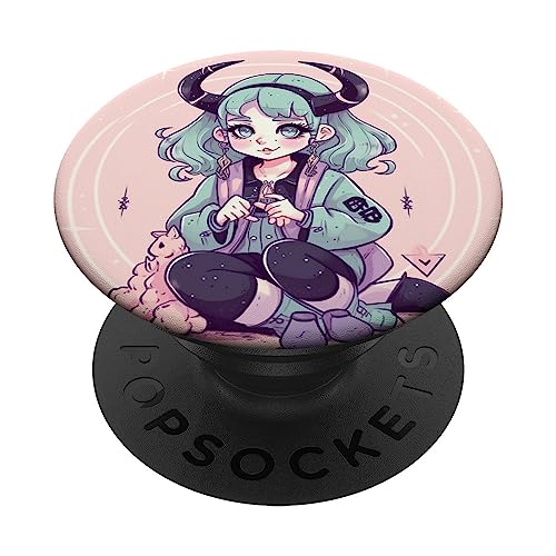 Anime Girl Kawaii Goth Baphomet PopSockets Swappable PopGrip, Black