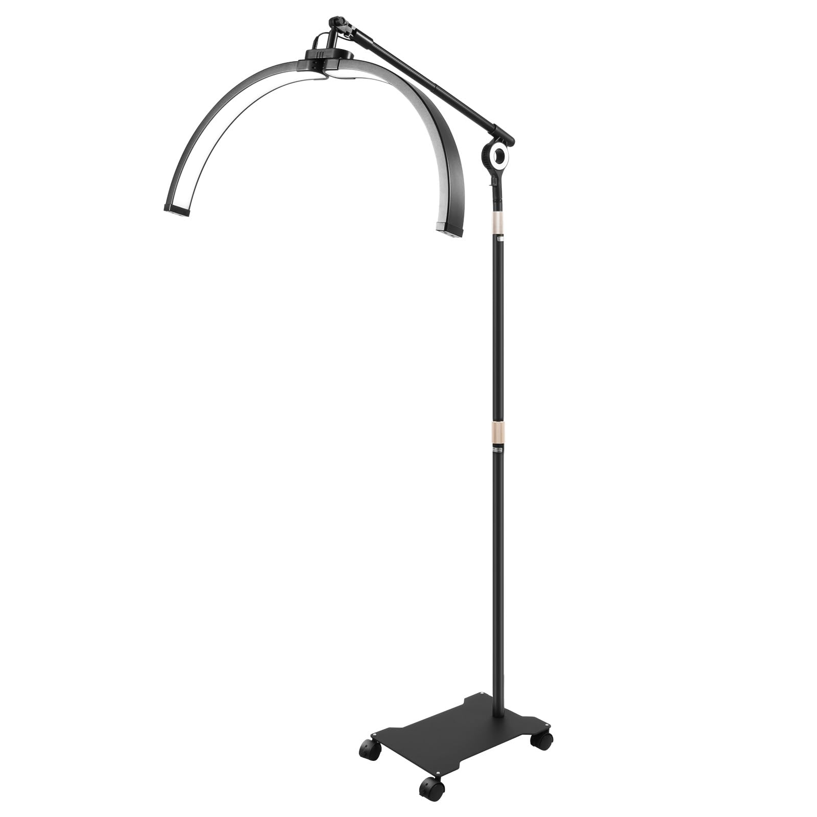 Halbmond Lampe Stehend & Halbmondlicht Led mit Rollen, Halbmondlampe Farbtemperatur & Helligkeit Verstellbar mit Fernbedienung & Telefonständer, Bodenlampe für Nagelstudio (40W, 28-Zoll)