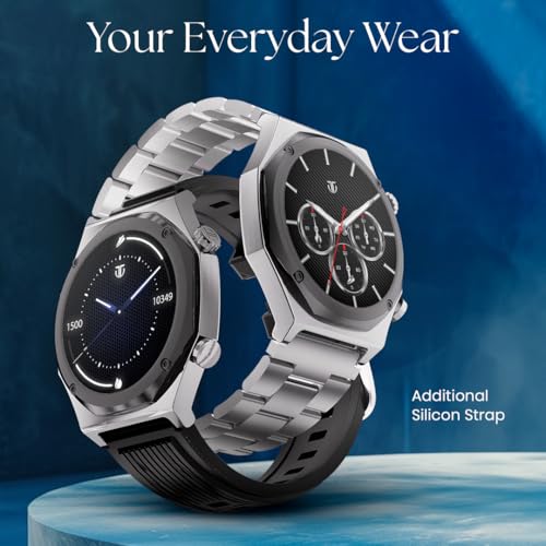 Image of Titan Maestro 1.47 inch Zero Lag AMOLED Smart Watch for Man with SS316L Stainless Steel, BT Calling, 60Hz Refresh Rate, Health Tracking,10 Days Battery,Water & Dust Resistant, Extra Silicon Strap (Black)
