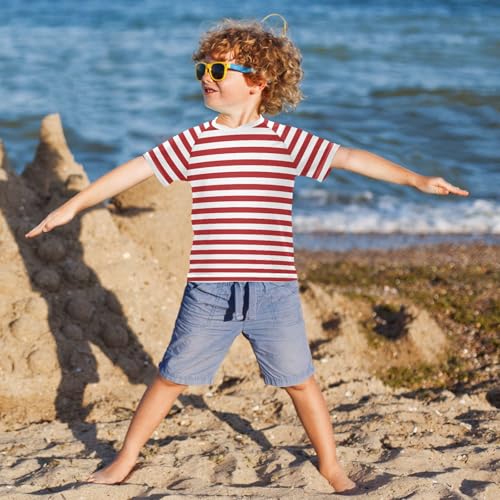 CaTaKu Red Striped Boys Rash Guard Swim Shirts Toddler Quick Dry UPF 50+ Rashguard Short Sleeve 3-12T4