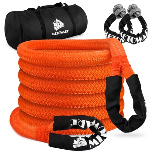METOWARE Kinetic Recovery Rope (1.25’’ x 20ft) 56,000 LBS, Snow Recovery & Ice Emergency Recovery Rope with 2pcs 1/2inch x 22 Soft Shackles, Tow Rope Offroad Recovery Kit for UTV, ATV, Truck, Car